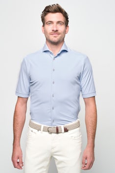 Light blue slim fit hyperstretch shirt in short sleeve 5141227-130-000-000