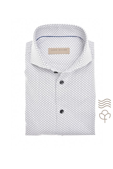 Wit slim fit easy care overhemd met blauwe print 5141550-190-000-000