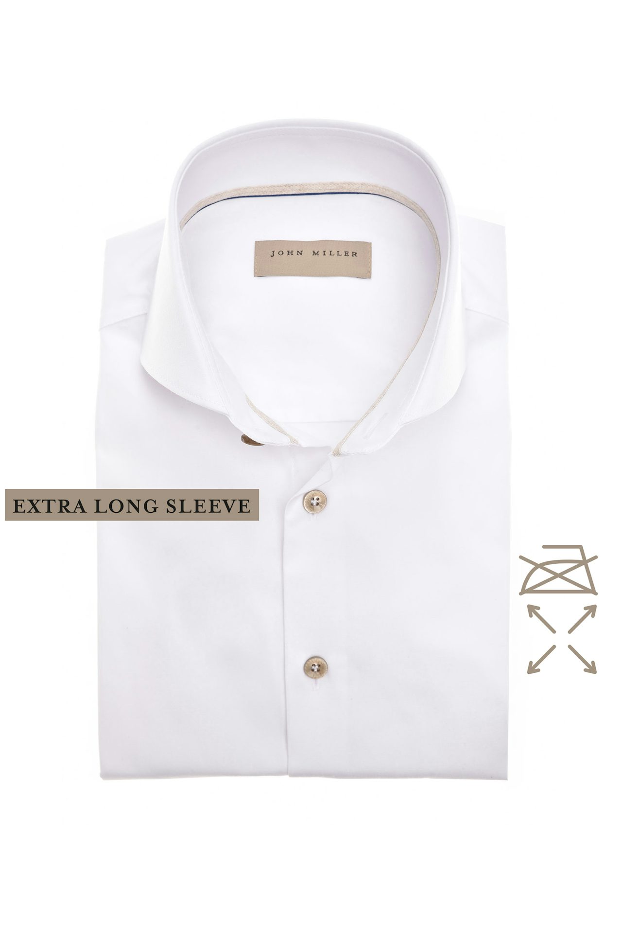 White tailored fit non-iron shirt in extra long… John Miller Shirts