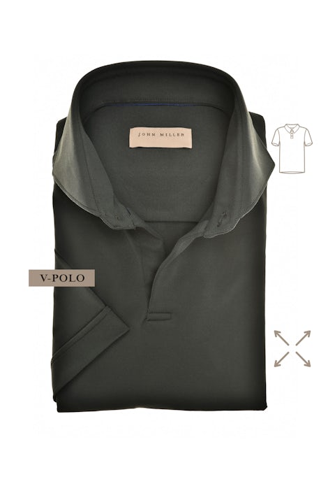 Donkergroen slim fit hyperstretch polo shirt met v-sluiting in korte mouw 5142037-590-000-000