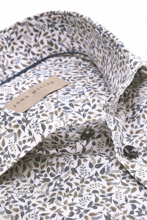 White tailored fit easy care shirt with blue/brown print 5710261-196-000-000