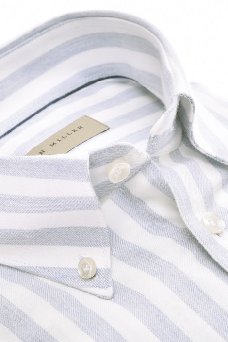 Lichtblauw/wit gestreept tailored fit flanellen overhemd 5710302-120-000-000